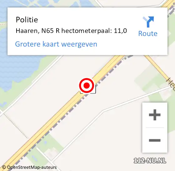 Locatie op kaart van de 112 melding: Politie Haaren, N65 R hectometerpaal: 11,0 op 19 september 2013 01:58