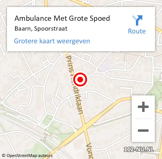 Locatie op kaart van de 112 melding: Ambulance Met Grote Spoed Naar Baarn, Spoorstraat op 17 februari 2017 09:28