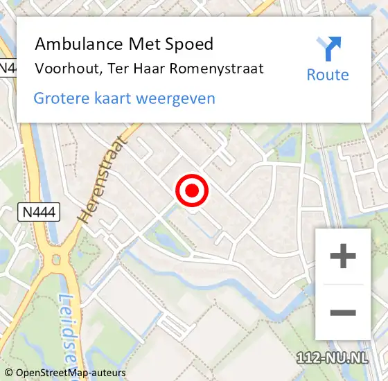 Locatie op kaart van de 112 melding: Ambulance Met Spoed Naar Voorhout, Ter Haar Romenystraat op 17 februari 2017 09:56