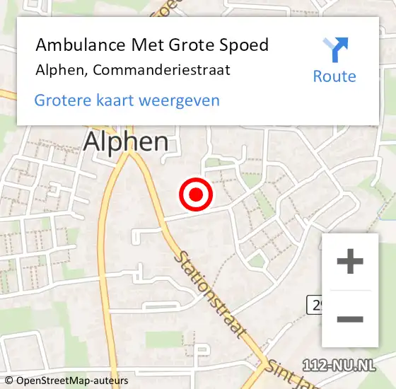 Locatie op kaart van de 112 melding: Ambulance Met Grote Spoed Naar Alphen, Commanderiestraat op 17 februari 2017 12:22