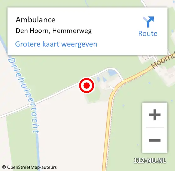 Locatie op kaart van de 112 melding: Ambulance Den Hoorn, Hemmerweg op 17 februari 2017 14:22