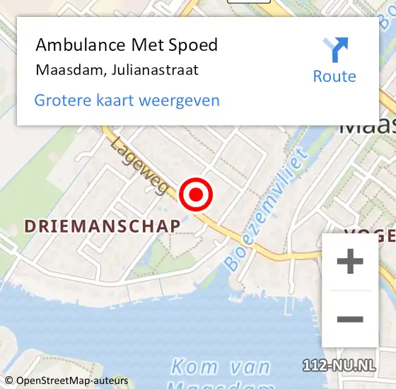 Locatie op kaart van de 112 melding: Ambulance Met Spoed Naar Maasdam, Julianastraat op 17 februari 2017 14:48