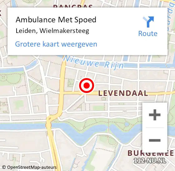 Locatie op kaart van de 112 melding: Ambulance Met Spoed Naar Leiden, Wielmakersteeg op 17 februari 2017 16:20