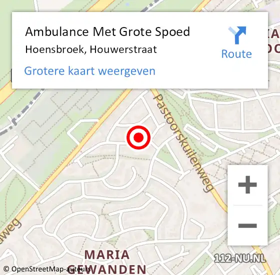 Locatie op kaart van de 112 melding: Ambulance Met Grote Spoed Naar Hoensbroek, Houwerstraat op 11 januari 2014 12:10