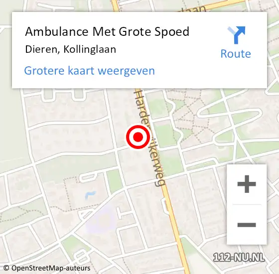 Locatie op kaart van de 112 melding: Ambulance Met Grote Spoed Naar Dieren, Kollinglaan op 17 februari 2017 18:55
