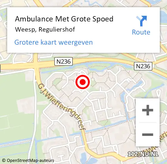 Locatie op kaart van de 112 melding: Ambulance Met Grote Spoed Naar Weesp, Reguliershof op 11 januari 2014 12:18