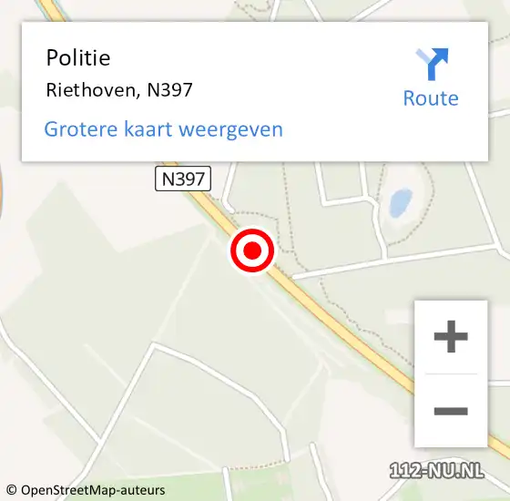 Locatie op kaart van de 112 melding: Politie Riethoven, N397 op 17 februari 2017 21:22