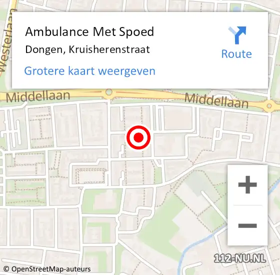 Locatie op kaart van de 112 melding: Ambulance Met Spoed Naar Dongen, Kruisherenstraat op 17 februari 2017 23:47