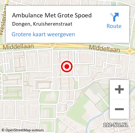 Locatie op kaart van de 112 melding: Ambulance Met Grote Spoed Naar Dongen, Kruisherenstraat op 17 februari 2017 23:56