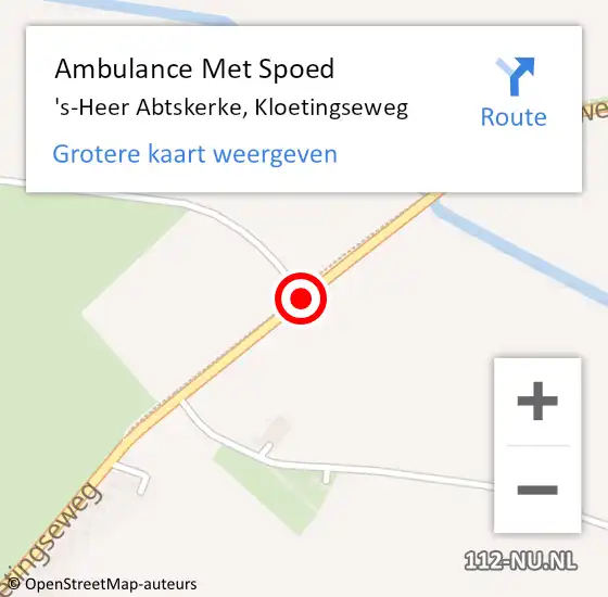 Locatie op kaart van de 112 melding: Ambulance Met Spoed Naar 's-Heer Abtskerke, Kloetingseweg op 18 februari 2017 01:41