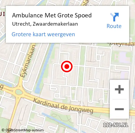 Locatie op kaart van de 112 melding: Ambulance Met Grote Spoed Naar Utrecht, Zwaardemakerlaan op 18 februari 2017 05:15