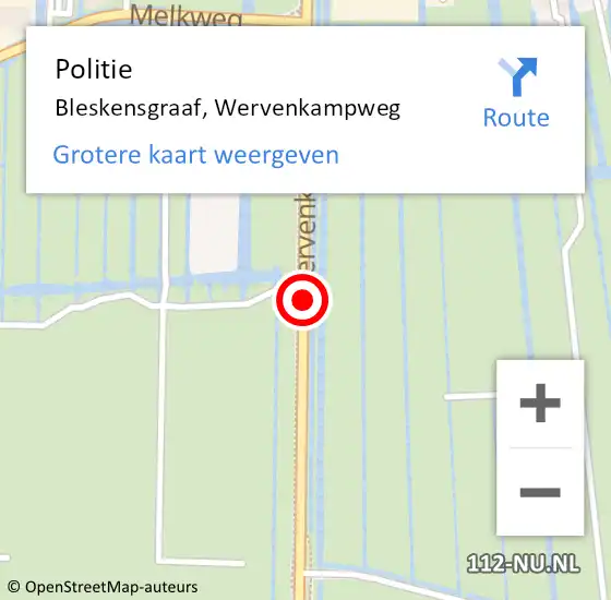 Locatie op kaart van de 112 melding: Politie Bleskensgraaf, Wervenkampweg op 18 februari 2017 06:52