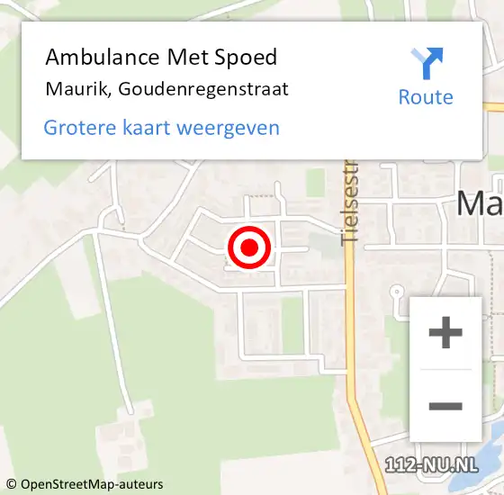 Locatie op kaart van de 112 melding: Ambulance Met Spoed Naar Maurik, Goudenregenstraat op 18 februari 2017 07:53