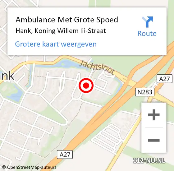 Locatie op kaart van de 112 melding: Ambulance Met Grote Spoed Naar Hank, Koning Willem Iii-Straat op 18 februari 2017 09:12