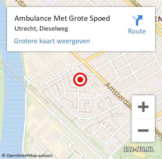 Locatie op kaart van de 112 melding: Ambulance Met Grote Spoed Naar Utrecht, Dieselweg op 18 februari 2017 10:11