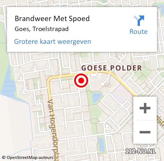 Locatie op kaart van de 112 melding: Brandweer Met Spoed Naar Goes, Troelstrapad op 18 februari 2017 10:49