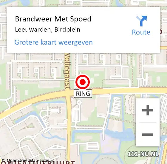 Locatie op kaart van de 112 melding: Brandweer Met Spoed Naar Leeuwarden, Birdplein op 18 februari 2017 12:22