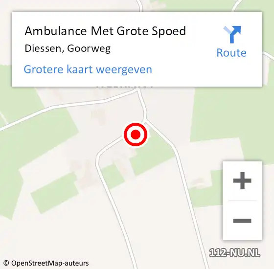 Locatie op kaart van de 112 melding: Ambulance Met Grote Spoed Naar Diessen, Goorweg op 18 februari 2017 12:51