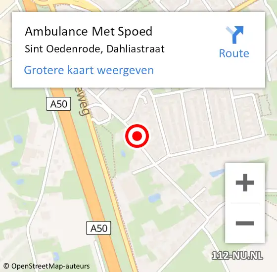 Locatie op kaart van de 112 melding: Ambulance Met Spoed Naar Sint Oedenrode, Dahliastraat op 18 februari 2017 13:51