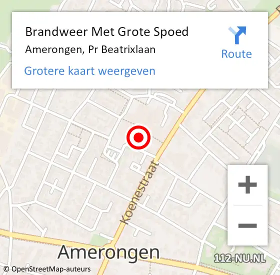 Locatie op kaart van de 112 melding: Brandweer Met Grote Spoed Naar Amerongen, Pr Beatrixlaan op 18 februari 2017 14:22