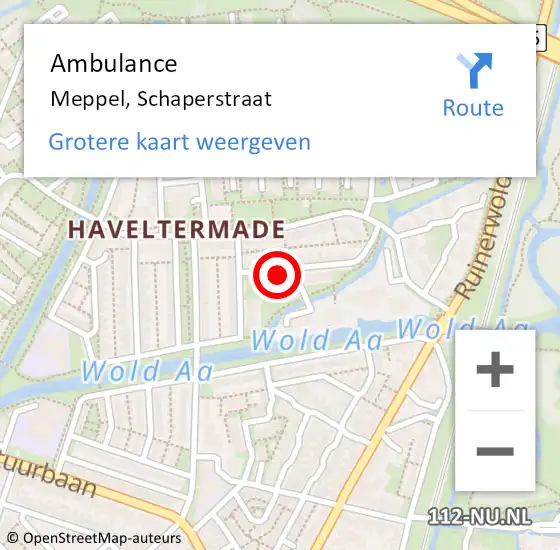 Locatie op kaart van de 112 melding: Ambulance Meppel, Schaperstraat op 18 februari 2017 15:24