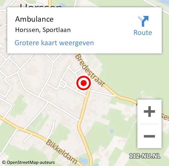 Locatie op kaart van de 112 melding: Ambulance Horssen, Sportlaan op 18 februari 2017 16:25