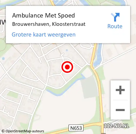 Locatie op kaart van de 112 melding: Ambulance Met Spoed Naar Brouwershaven, Kloosterstraat op 18 februari 2017 19:50