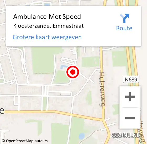 Locatie op kaart van de 112 melding: Ambulance Met Spoed Naar Kloosterzande, Emmastraat op 18 februari 2017 21:23