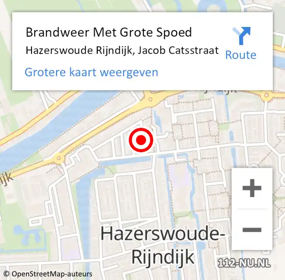 Locatie op kaart van de 112 melding: Brandweer Met Grote Spoed Naar Hazerswoude Rijndijk, Jacob Catsstraat op 18 februari 2017 23:52