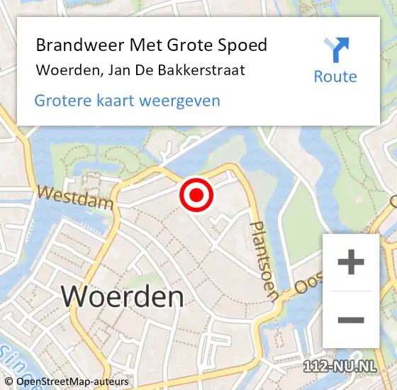 Locatie op kaart van de 112 melding: Brandweer Met Grote Spoed Naar Woerden, Jan De Bakkerstraat op 19 februari 2017 00:19