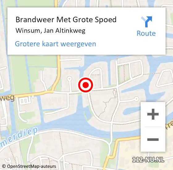 Locatie op kaart van de 112 melding: Brandweer Met Grote Spoed Naar Winsum, Jan Altinkweg op 19 februari 2017 00:45