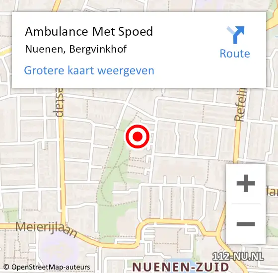 Locatie op kaart van de 112 melding: Ambulance Met Spoed Naar Nuenen, Bergvinkhof op 19 februari 2017 00:53