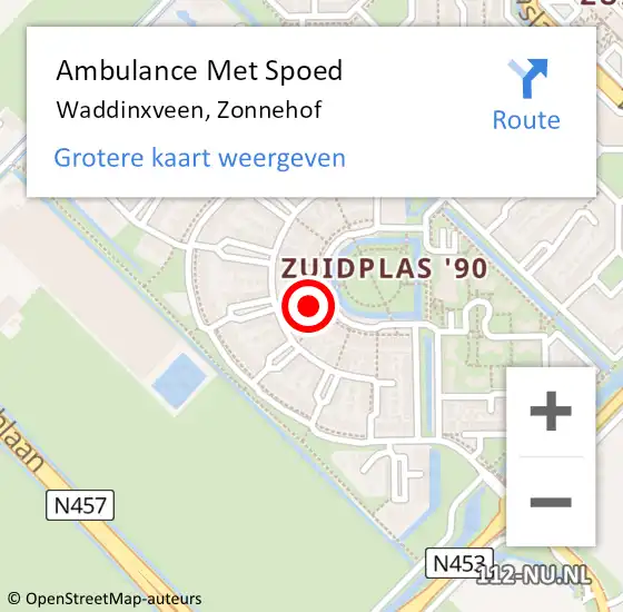 Locatie op kaart van de 112 melding: Ambulance Met Spoed Naar Waddinxveen, Zonnehof op 19 februari 2017 02:10