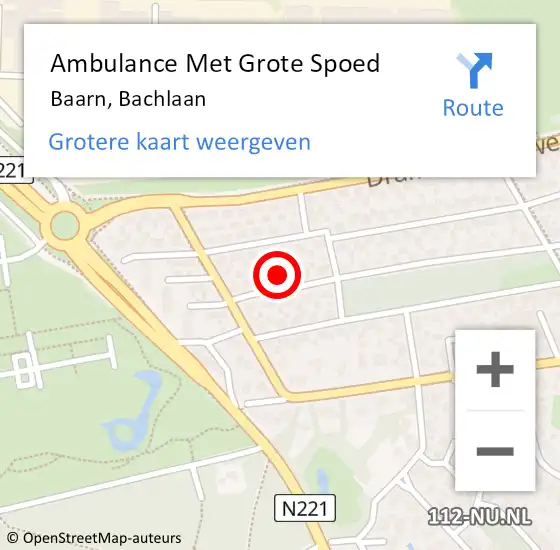 Locatie op kaart van de 112 melding: Ambulance Met Grote Spoed Naar Baarn, Bachlaan op 19 februari 2017 03:28