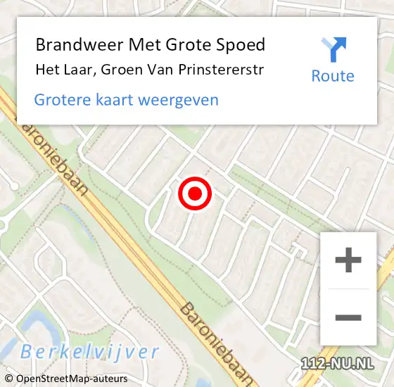 Locatie op kaart van de 112 melding: Brandweer Met Grote Spoed Naar Het Laar, Groen Van Prinstererstr op 11 januari 2014 14:36