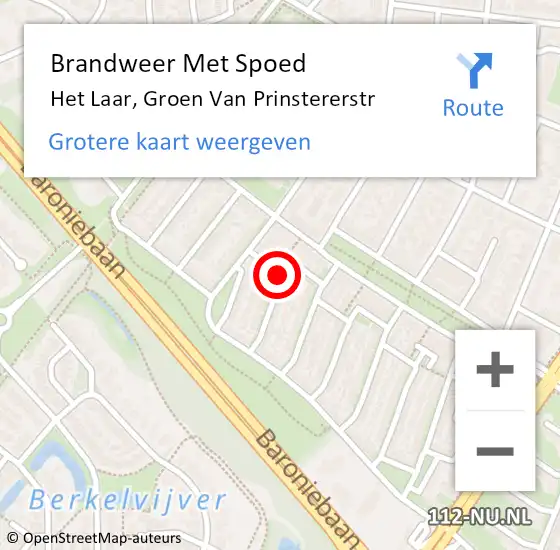 Locatie op kaart van de 112 melding: Brandweer Met Spoed Naar Het Laar, Groen Van Prinstererstr op 11 januari 2014 14:38