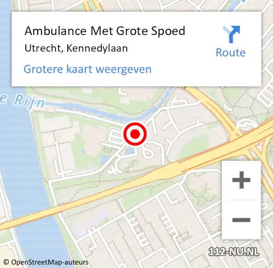Locatie op kaart van de 112 melding: Ambulance Met Grote Spoed Naar Utrecht, Kennedylaan op 19 februari 2017 08:19