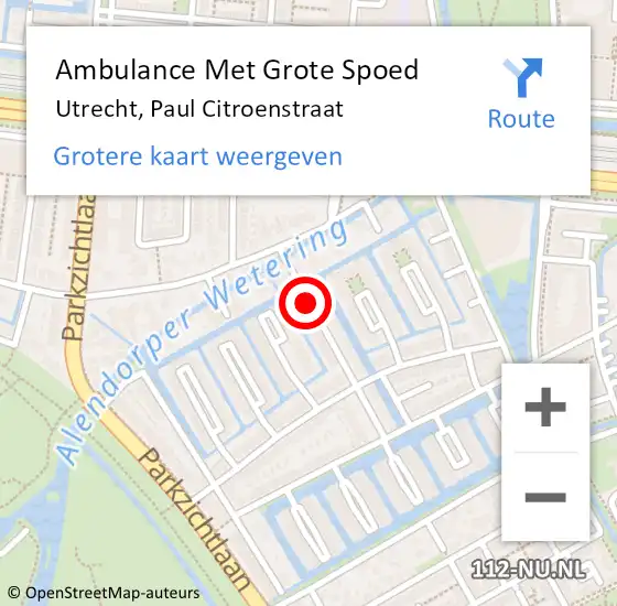 Locatie op kaart van de 112 melding: Ambulance Met Grote Spoed Naar Utrecht, Paul Citroenstraat op 19 februari 2017 08:30