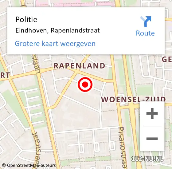 Locatie op kaart van de 112 melding: Politie Eindhoven, Rapenlandstraat op 19 februari 2017 13:01