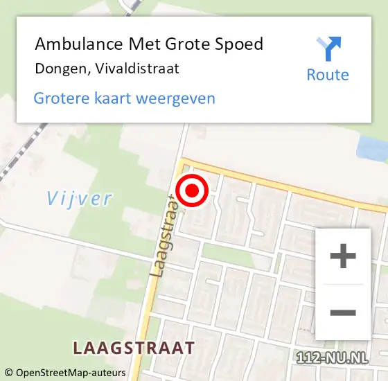 Locatie op kaart van de 112 melding: Ambulance Met Grote Spoed Naar Dongen, Vivaldistraat op 19 februari 2017 14:56