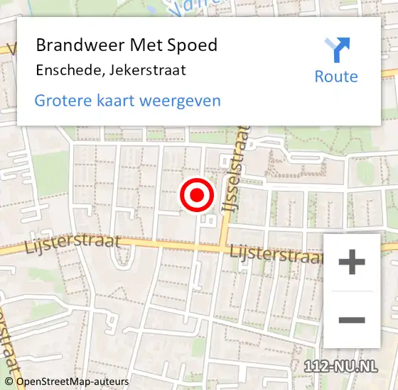 Locatie op kaart van de 112 melding: Brandweer Met Spoed Naar Enschede, Jekerstraat op 19 februari 2017 15:58