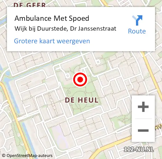 Locatie op kaart van de 112 melding: Ambulance Met Spoed Naar Wijk bij Duurstede, Dr Janssenstraat op 19 februari 2017 17:00