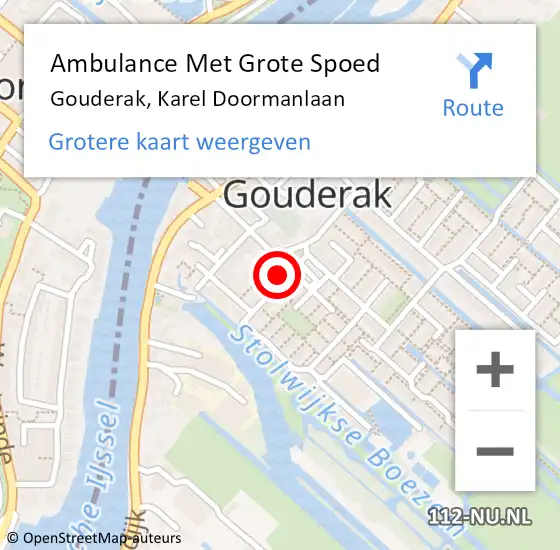 Locatie op kaart van de 112 melding: Ambulance Met Grote Spoed Naar Gouderak, Karel Doormanlaan op 19 februari 2017 19:59