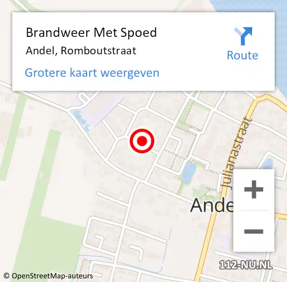 Locatie op kaart van de 112 melding: Brandweer Met Spoed Naar Andel, Romboutstraat op 19 februari 2017 22:00