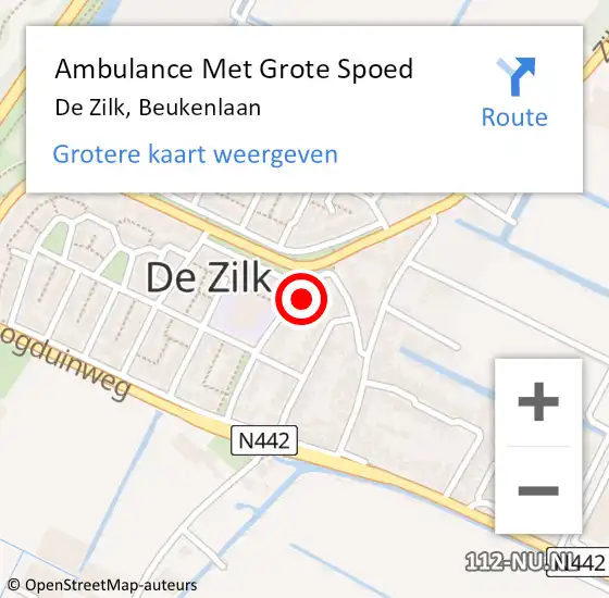 Locatie op kaart van de 112 melding: Ambulance Met Grote Spoed Naar De Zilk, Beukenlaan op 19 februari 2017 22:42