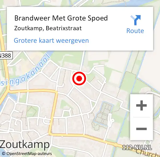 Locatie op kaart van de 112 melding: Brandweer Met Grote Spoed Naar Zoutkamp, Beatrixstraat op 19 februari 2017 22:49