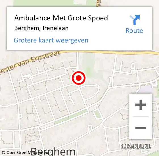 Locatie op kaart van de 112 melding: Ambulance Met Grote Spoed Naar Berghem, Irenelaan op 20 februari 2017 00:02