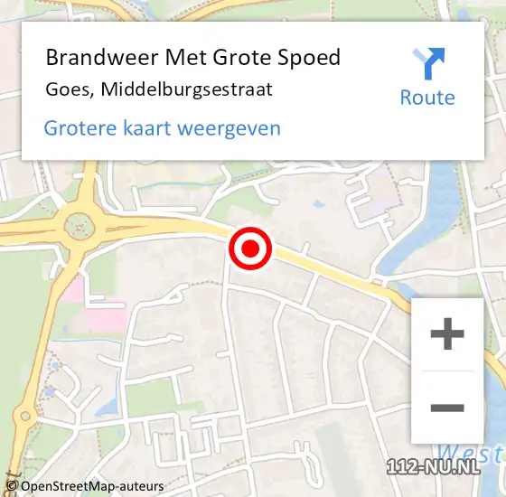 Locatie op kaart van de 112 melding: Brandweer Met Grote Spoed Naar Goes, Middelburgsestraat op 20 februari 2017 00:15