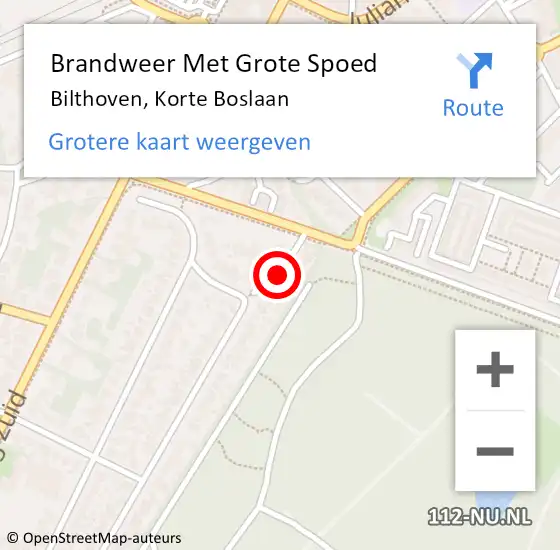 Locatie op kaart van de 112 melding: Brandweer Met Grote Spoed Naar Bilthoven, Korte Boslaan op 11 januari 2014 16:24