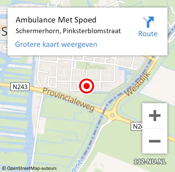 Locatie op kaart van de 112 melding: Ambulance Met Spoed Naar Schermerhorn, Pinksterblomstraat op 20 februari 2017 05:04